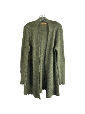 Belldini Womens Open Front Olive Green Long Cardigan Size L Soft Knit EUC